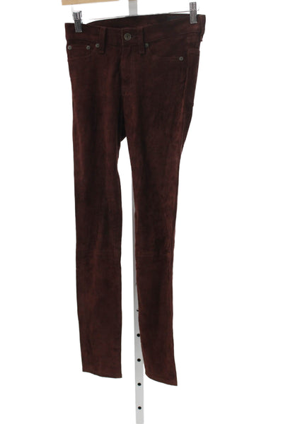 Rag & Bone Jean Womens Skinny Suede Pants Brown Button Inseam 29 Size 24