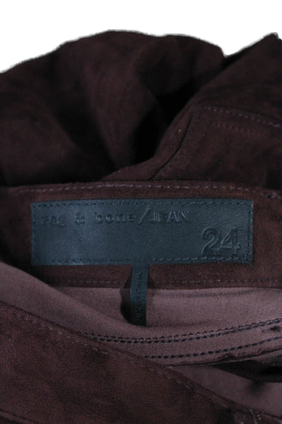 Rag & Bone Jean Womens Skinny Suede Pants Brown Button Inseam 29 Size 24