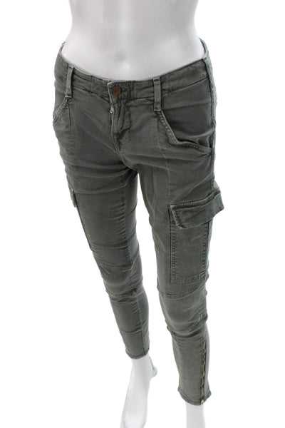 J Brand Womens Cargo Pants Green Cotton Button Solid Inseam 30 Size 25