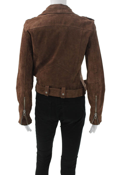 BLANKNYC Womens Motorcycle Suede Brown Zip Long Sleeve Jacket Size M