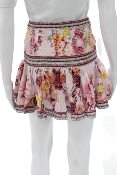 Camilla Womens Pink Floral Mini Skirt Polyester Pull On Size XS