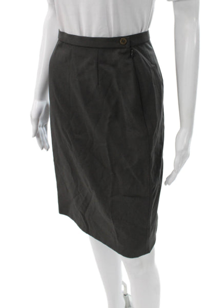 Giorgio Armani Womens Pencil Skirt Gray Wool Button Knee Length Size 4
