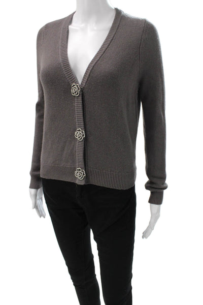 Cami NYC Women Cardigan Merino Wool V Neck Gray Long Sleeve Size 2XS