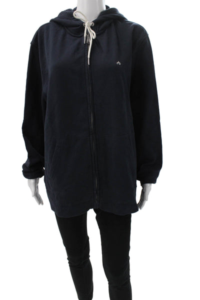 Rag & Bone Womens Full Zip Cotton Hoodie Blue Long Sleeve Size S