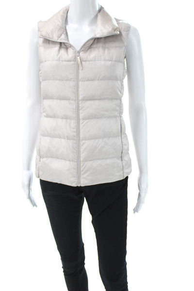 Uniqlo Womens Puffer Jacket Gray Down Zip Sleeveless Solid Fall Size XS
