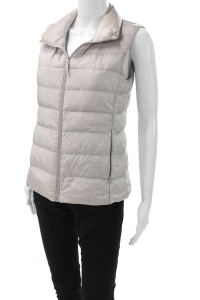 Uniqlo Womens Puffer Jacket Gray Down Zip Sleeveless Solid Fall Size XS