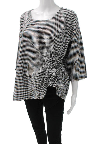Tulip Women Tunic Black Check 100% Cotton Round Neck 3/4 Sleeve Pullover Size S