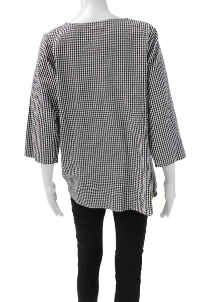 Tulip Women Tunic Black Check 100% Cotton Round Neck 3/4 Sleeve Pullover Size S