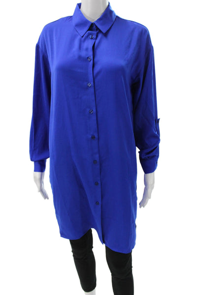 Renuar Women Tunic Blouse Blue Collared Long Sleeve Polyester Size XS