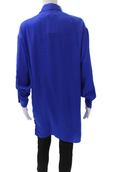 Renuar Women Tunic Blouse Blue Collared Long Sleeve Polyester Size XS