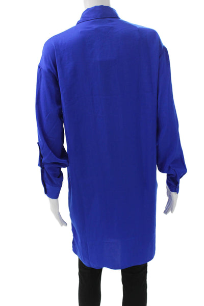 Renuar Women Tunic Button-Up Collared Long Sleeve Blue Solid Polyester Size 2XL