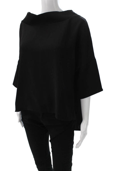 Suzy D Women Basic Blouse Black Cowl Neck 3/4 Sleeve Polyester Size M
