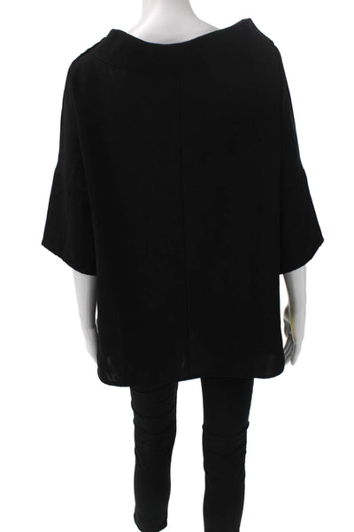 Suzy D Women Basic Blouse Black Cowl Neck 3/4 Sleeve Polyester Size M