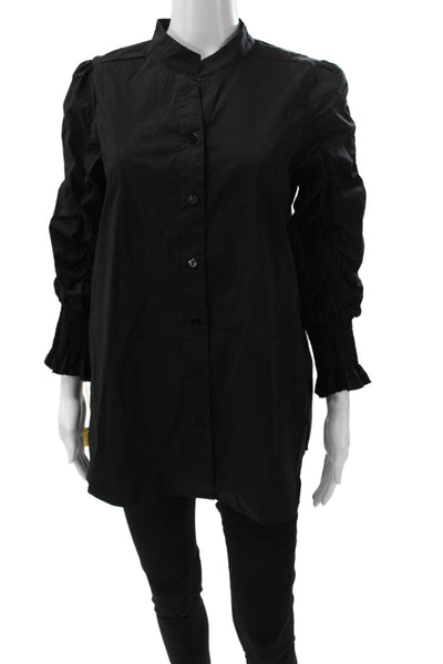 Noen Women Tunic Button-Up Collared Cotton Long Sleeve Black Size M