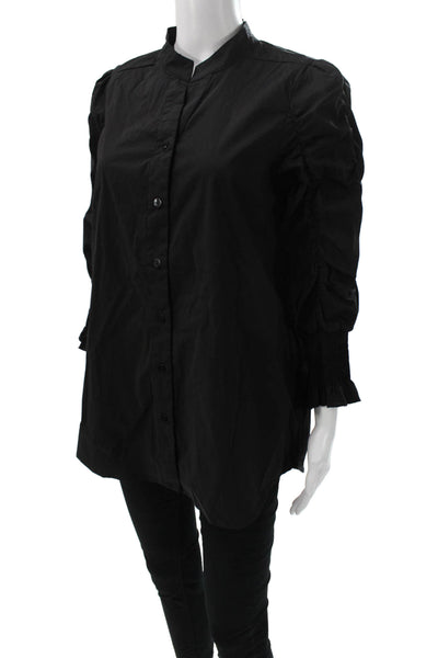 Noen Women Tunic Button-Up Collared Cotton Long Sleeve Black Size M