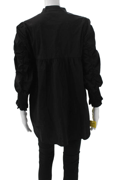 Noen Women Tunic Button-Up Collared Cotton Long Sleeve Black Size M