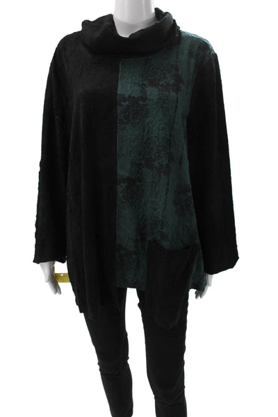 Shana Women Tunic Cowl Neck Black Rayon Long Sleeve Pullover Colorblock Size M