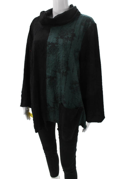Shana Women Tunic Cowl Neck Black Rayon Long Sleeve Pullover Colorblock Size M