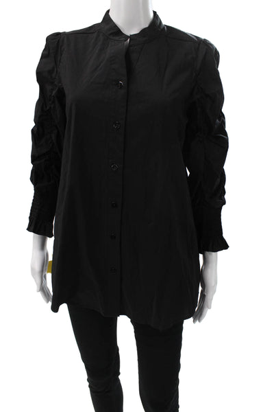 Noen Womens Tunic Blouse Black Collared Long Sleeve Cotton Size S