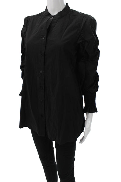 Noen Womens Tunic Blouse Black Collared Long Sleeve Cotton Size S