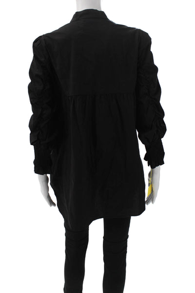 Noen Womens Tunic Blouse Black Collared Long Sleeve Cotton Size S