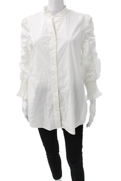 Noen Womens Basic Collared Cotton White Button Long Sleeve Blouse Fall Size M