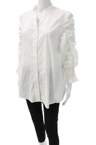 Noen Womens Basic Collared Cotton White Button Long Sleeve Blouse Fall Size M