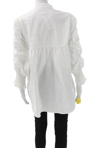 Noen Womens Basic Collared Cotton White Button Long Sleeve Blouse Fall Size M