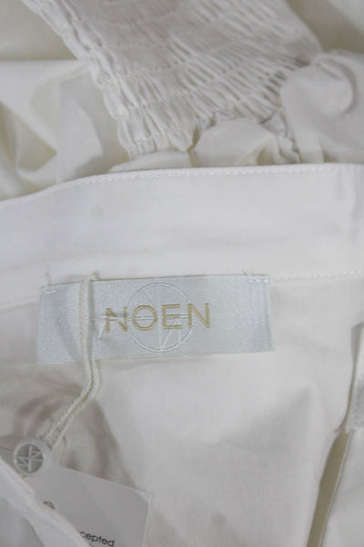 Noen Womens Basic Collared Cotton White Button Long Sleeve Blouse Fall Size M