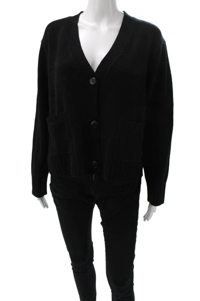 Mia Fratino Womens V-Neck Black Merino Cashmere Cardigan Long Sleeve Size L