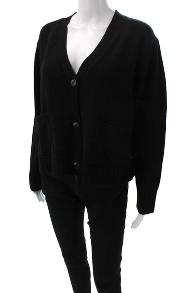 Mia Fratino Womens V-Neck Black Merino Cashmere Cardigan Long Sleeve Size L