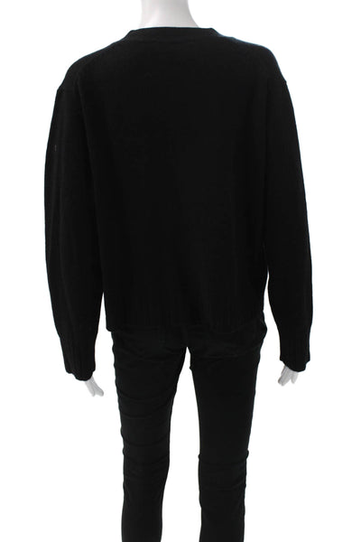 Mia Fratino Womens V-Neck Black Merino Cashmere Cardigan Long Sleeve Size L