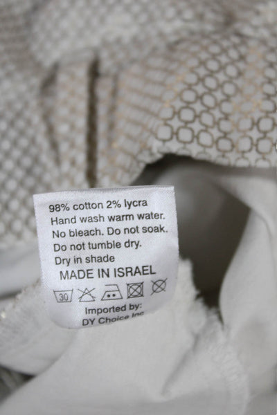 Flog Womens Dress Pants White Geometric Cotton Blend Button Size 24