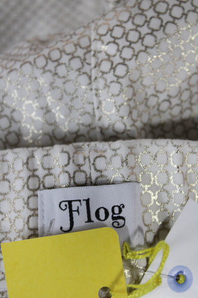 Flog Womens Dress Pants White Geometric Cotton Blend Button Size 24
