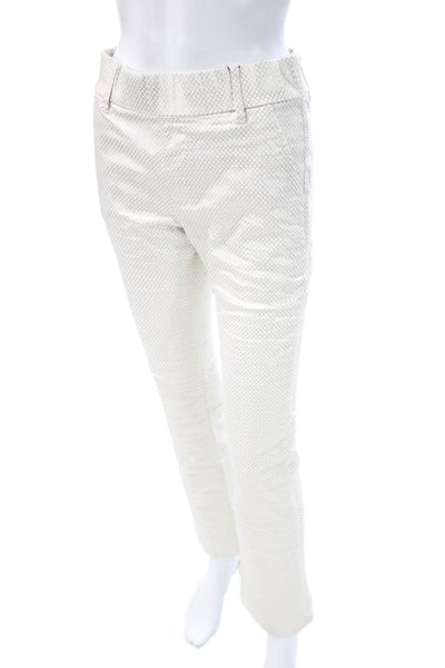 Flog Womens Dress Pants Ivory Geometric Button Cotton Lycra Size 30