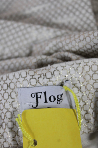 Flog Womens Dress Pants Ivory Geometric Button Cotton Lycra Size 30