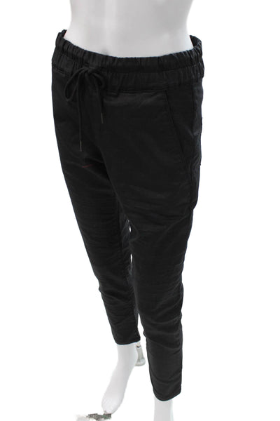 Flog Womens Joggers Black Drawstring Cotton Lycra Solid Inseam 28 Size 27