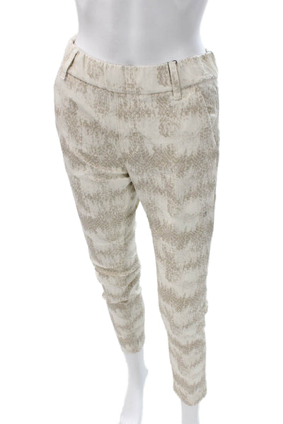 Flog Women Ankle Pants Ivory Pull On Geometric 98% Cotton Size 26