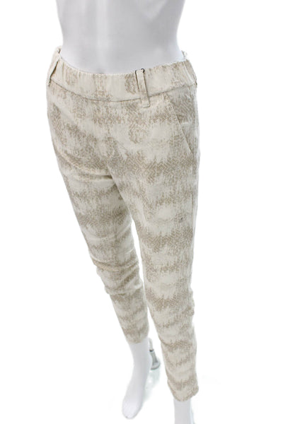 Flog Women Ankle Pants Ivory Pull On Geometric 98% Cotton Size 26