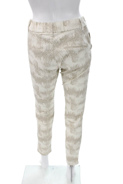 Flog Women Ankle Pants Ivory Pull On Geometric 98% Cotton Size 26