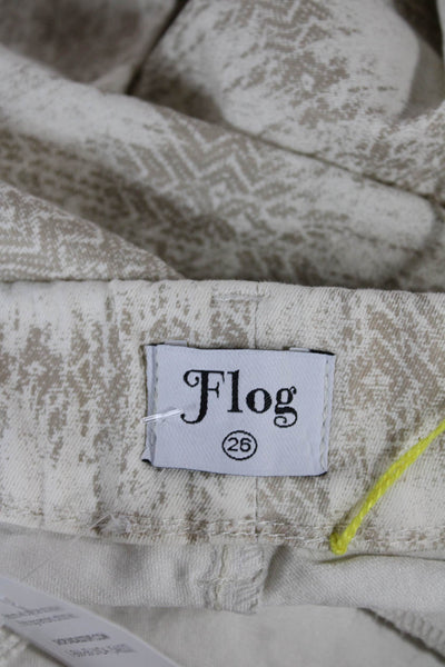 Flog Women Ankle Pants Ivory Pull On Geometric 98% Cotton Size 26