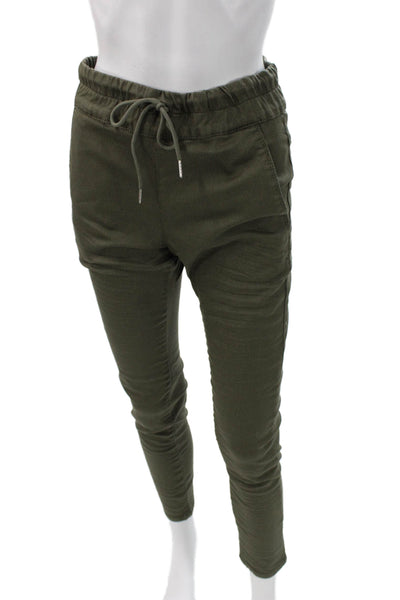 Flog Women Jogger Pants Green Cotton Drawstring Solid Fall Size 27