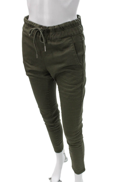 Flog Women Jogger Pants Green Cotton Drawstring Solid Fall Size 27