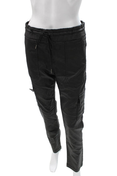 Flog Womens Cargo Pants Black Drawstring 98% Cotton 2% Lycra Size 29