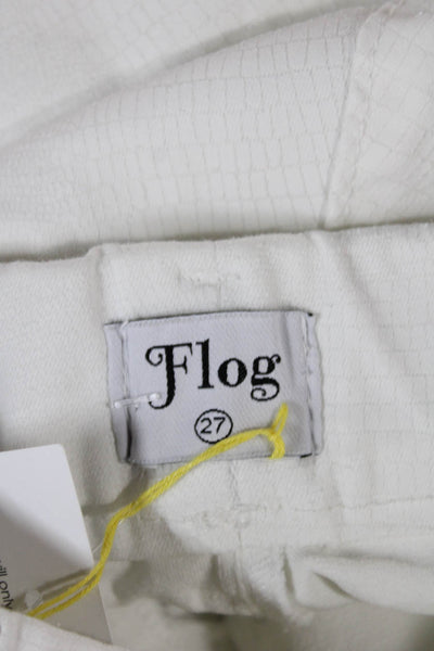 Flog Women White Chino Pants Pull On 98% Cotton Size 27