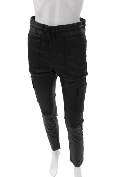 Flog Women Cargo Pants Black Drawstring 98% Cotton 2% Lycra Size 26