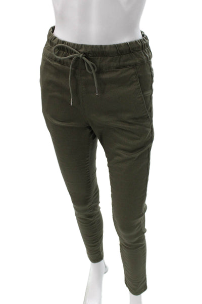 Flog Womens Jogger Pants Green Check Cotton Blend Drawstring Size 26