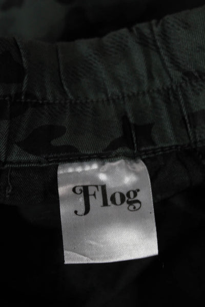 Flog Womens Jogger Pants Green Camo Cotton Drawstring Size 27