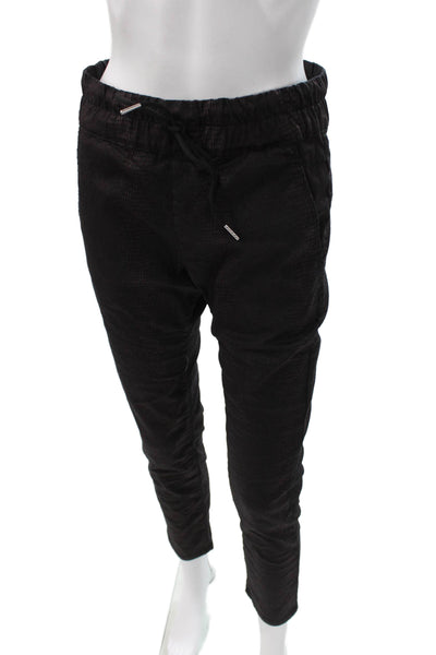 Flog Women Jogger Pants Black Drawstring Geometric Cotton Size 26