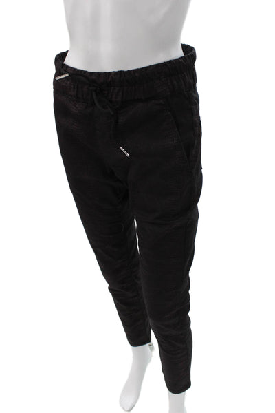Flog Women Jogger Pants Black Drawstring Geometric Cotton Size 26